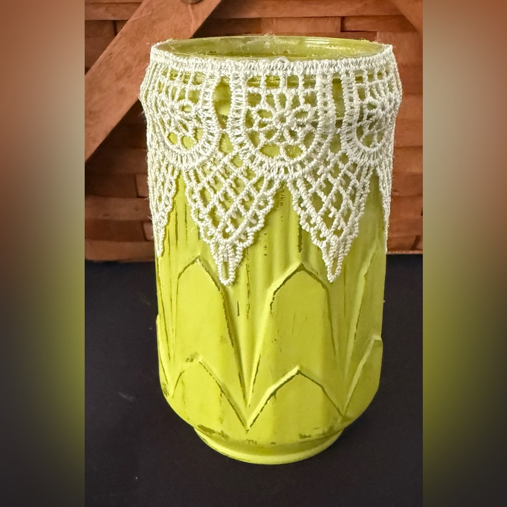 Lace-Trimmed Yellow Vase